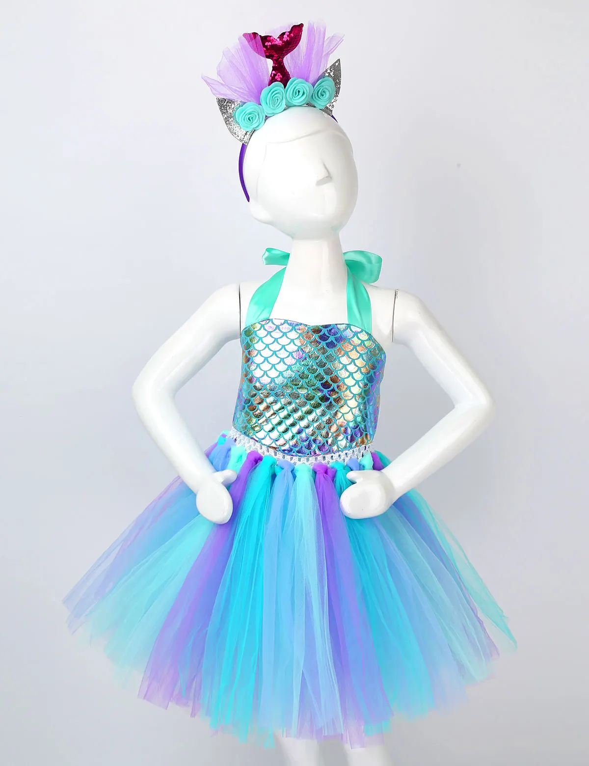 Детский костюм Русалочки для девочек платье с пачкой из сетки и обручем волос на