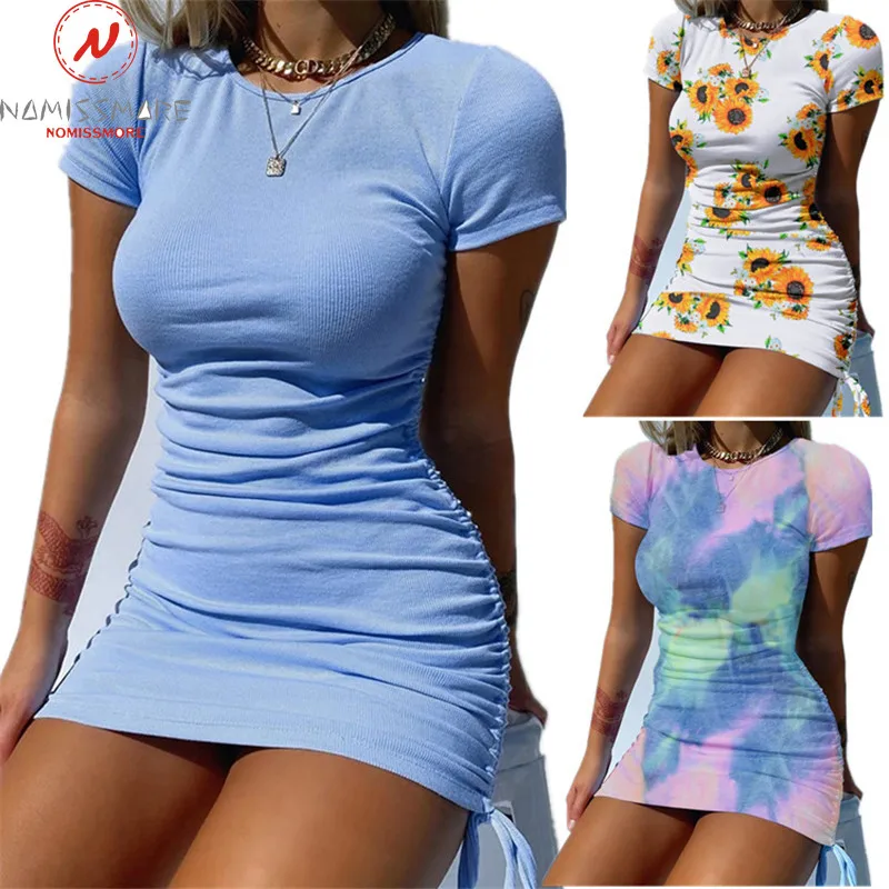 Sexy Woemn Summer Print Pencil Dress Drawstring Shrinkage Design O-Neck Short Sleeve Mid Waist Slim Mini Dress for Streetwear
Sexy Woemn Summer Print Pencil Dress Drawstring Shrinkage Design O-Neck Short Sleeve Mid Waist Slim Mini Dress for Streetwear