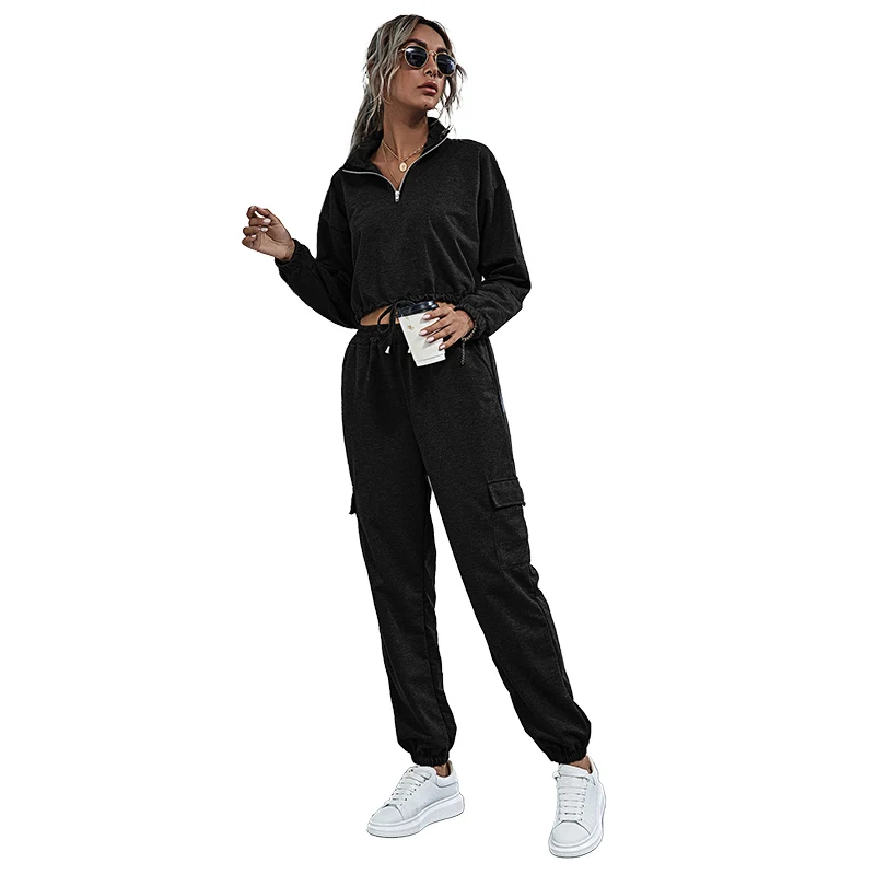 2021 Autumn Turn-down Collar Tracksuit Long Sleeve Top And Full Length Pants Two-piece New Fashion Women Casual Suit 
2021 Autumn Turn-down Collar Tracksuit Long Sleeve Top And Full Length Pants Two-piece New Fashion Women Casual Suit