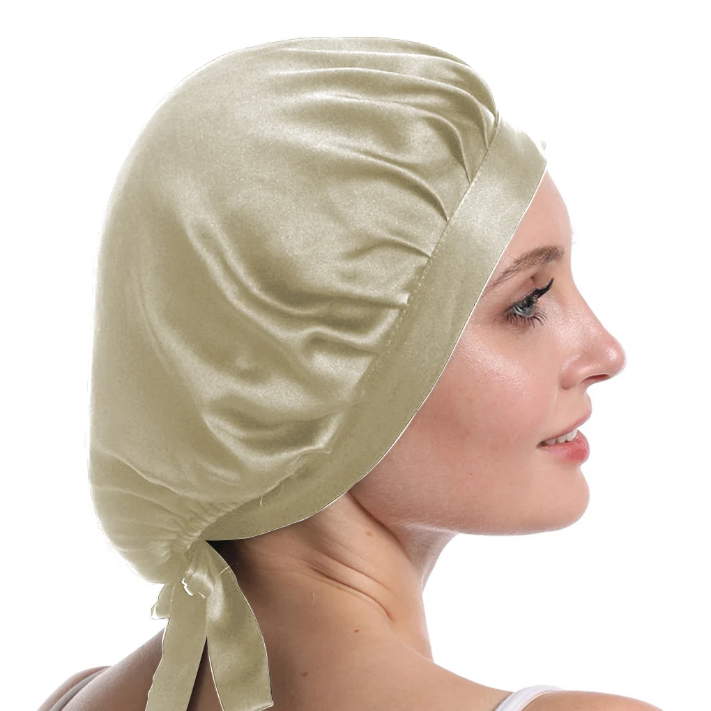 Mulberry Silk Nightcap Sleeping Cap Pure Hair Wrap Adjustable Elastic Band Beanie | Дом и сад