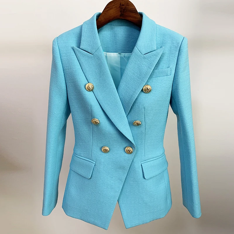 Newest 2021 Runway Designer Blazer Women's Classic Lion Buttons Double Breasted Slim Fitting Textured Blazer Jacket 
Newest 2021 Runway Designer Blazer Women's Classic Lion Buttons Double Breasted Slim Fitting Textured Blazer Jacket