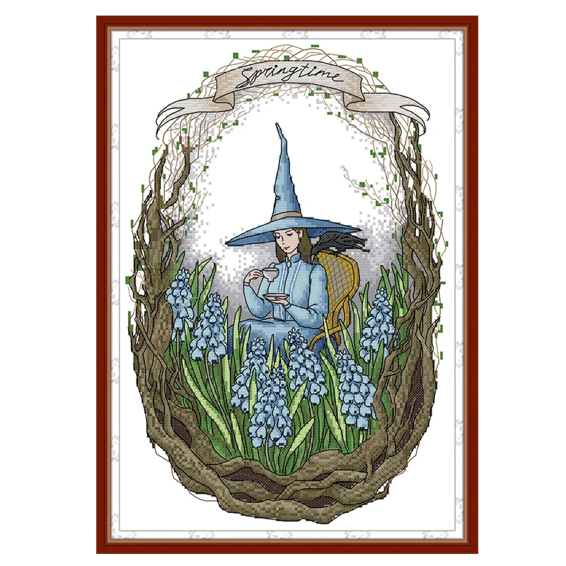 

Spring in the Wizarding World cross stitch kit aida 14ct 11ct count printed canvas stitches embroidery DIY handmade needlework