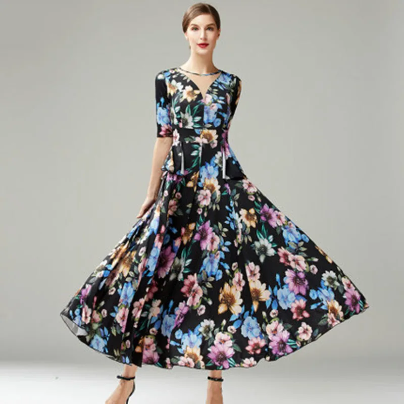 Женское элегантное платье для бальных танцев, с принтом, рукавом до локтя 
Женское элегантное платье для бальных танцев, с принтом, рукавом до локтя