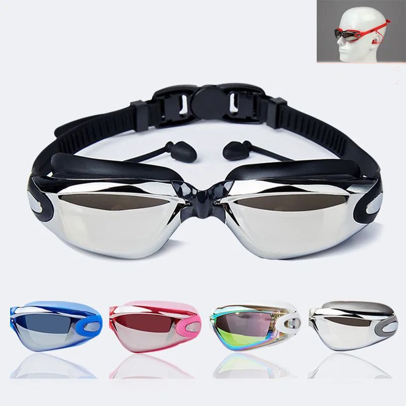 

Профессиональные плавательные очки для близорукости плавательные очки с берушами гальванизированные Водонепроницаемые силиконовые очки ...