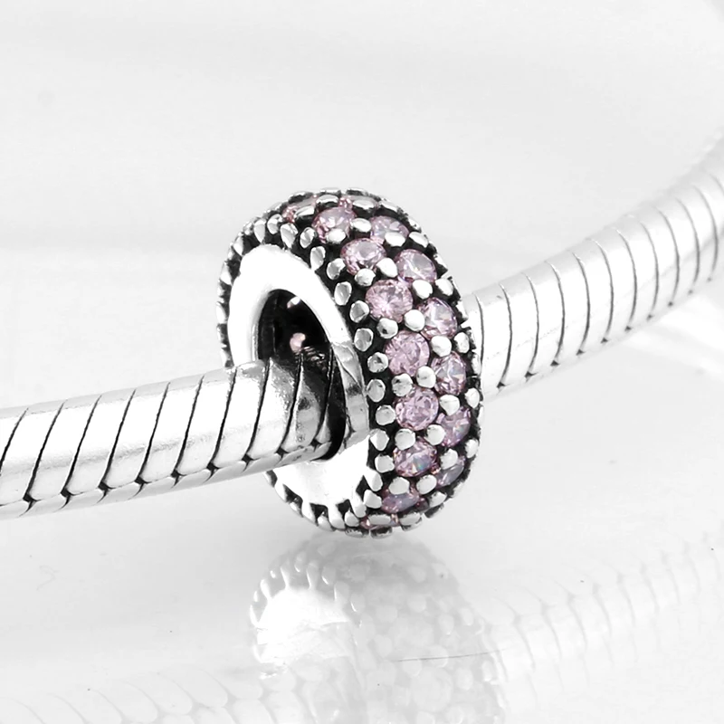 Real 925 Sterling Silver pink CZ round DIY spacer beads Jewelry making Fit Original Mikiwuu Charm Bracelet | Украшения и