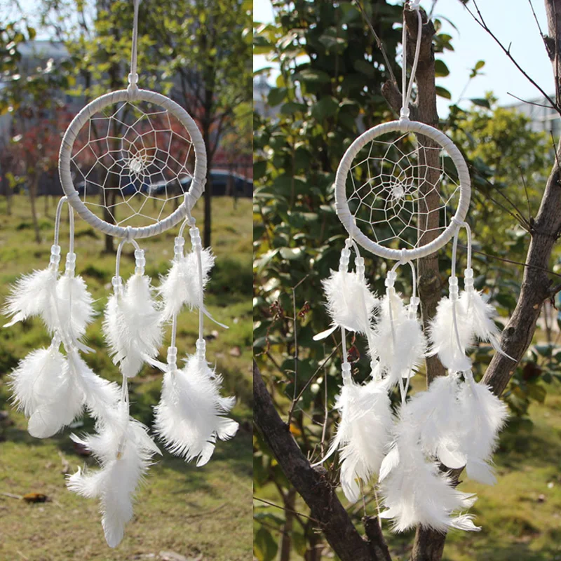 New Fashion Big Hot White Dreamcatcher Wind Chimes Indian Style Bead Feather Pendant Dream Catcher Gift Attrape Reve | Дом и сад