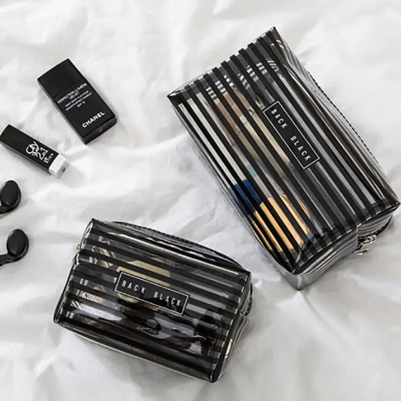 Portable Waterproof Transparent Makeup Bag Fashion Striped Zipper Cosmetic Organizer Women Travel Toiletry Bag 
Portable Waterproof Transparent Makeup Bag Fashion Striped Zipper Cosmetic Organizer Women Travel Toiletry Bag