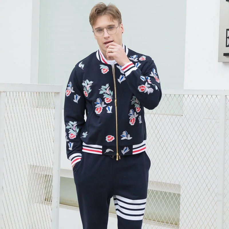 

2021 модный бренд TB THOM Свитера Мужская куртка с цветочной вышивкой одежда в стиле хип-хоп бейсбольная форма повседневная спортивная одежда па...