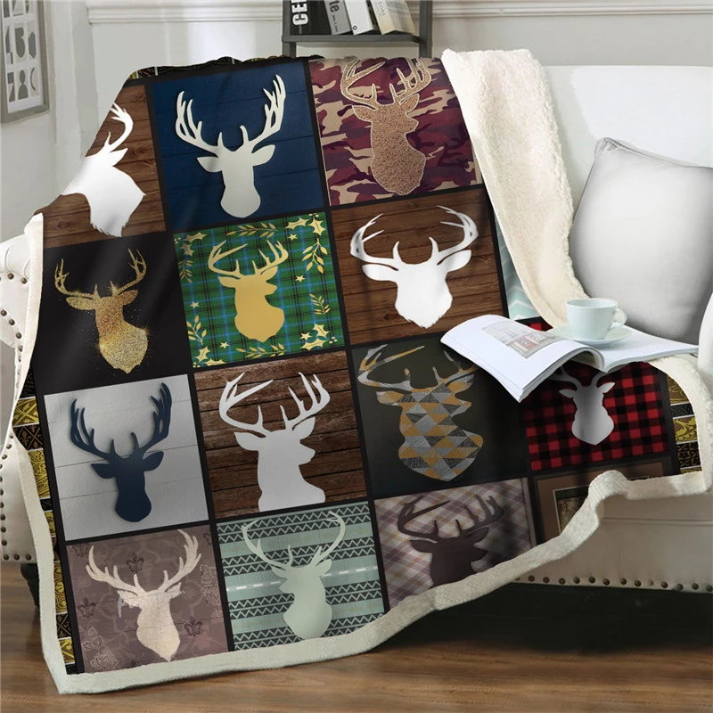 

Deer 3D Print Fleece Blankets for Beds Sofa Quilts Cover Thick Quilt Fashion Bedspread Sherpa Throw Nap Blanket Adults Kids Gift