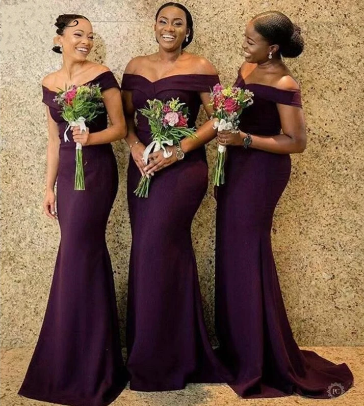 New Purple Mermaid Bridesmaid Dresses 2020 African Women Off Shoulder Long Wedding Guest Dress Party Vestido De Casamento
New Purple Mermaid Bridesmaid Dresses 2020 African Women Off Shoulder Long Wedding Guest Dress Party Vestido De Casamento