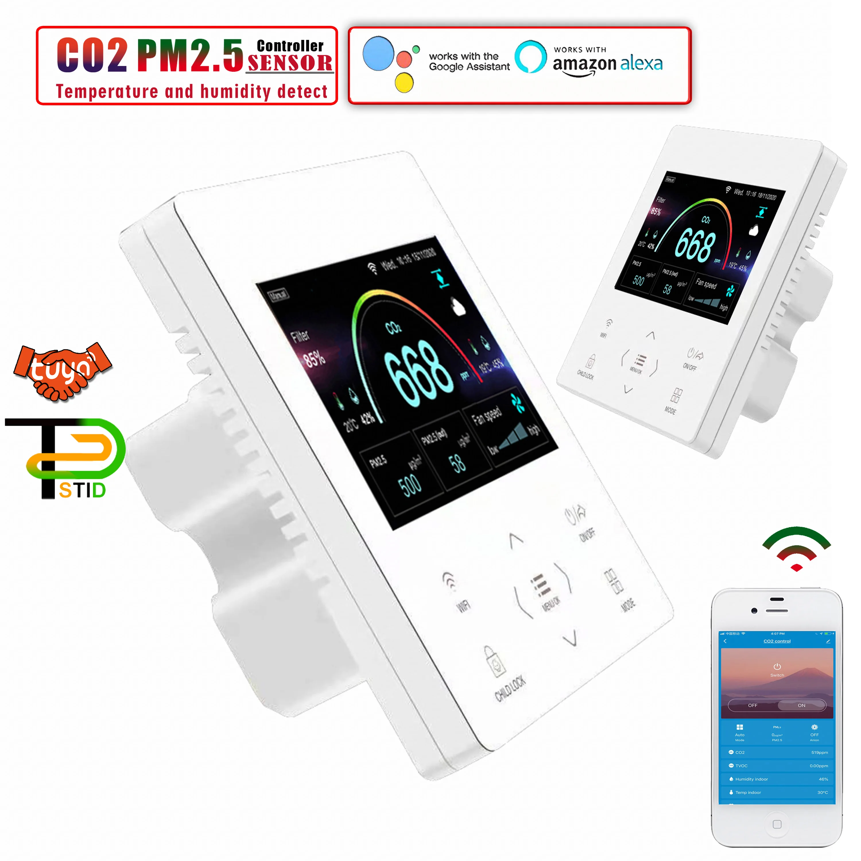 Фото ЕС Wi-Fi контроль качества воздуха CO2 PM2.5 модуль для очистки грязного в помещении с