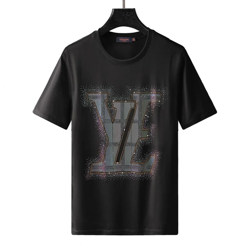 2021 Rhinestones Letter T Shirt Mens Clothing Fashion Streetwear Mercerized Cotton O Neck Short Sleeve Tshirt Camiseta Masculina