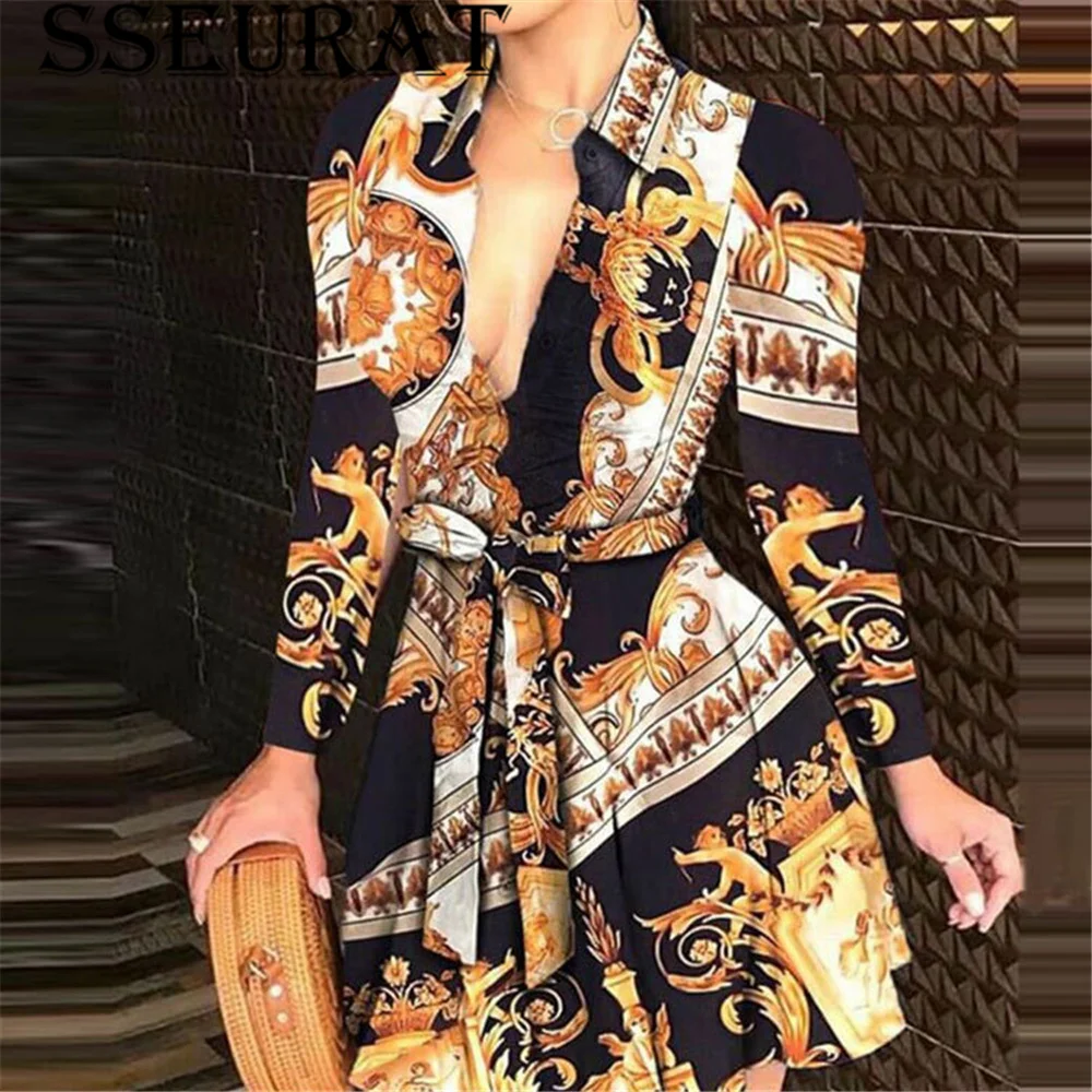 SSEURAT Autumn Long Sleeve Sexy Deep V Neck Print Dress for Women High Waist Mini Dresses Club Wear A Line Clothes
SSEURAT Autumn Long Sleeve Sexy Deep V Neck Print Dress for Women High Waist Mini Dresses Club Wear A Line Clothes