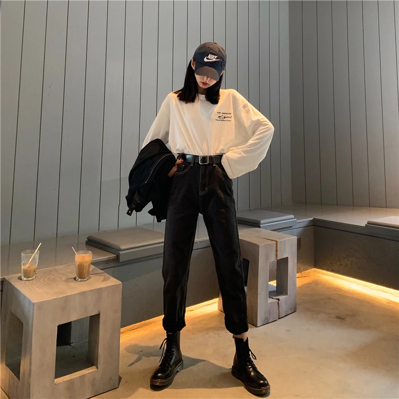 ppshd Korean Items Retro Washed High-waisted Wire Black Loose Slimming and Straight Jeans Ankle-length Pants Female
ppshd Korean Items Retro Washed High-waisted Wire Black Loose Slimming and Straight Jeans Ankle-length Pants Female