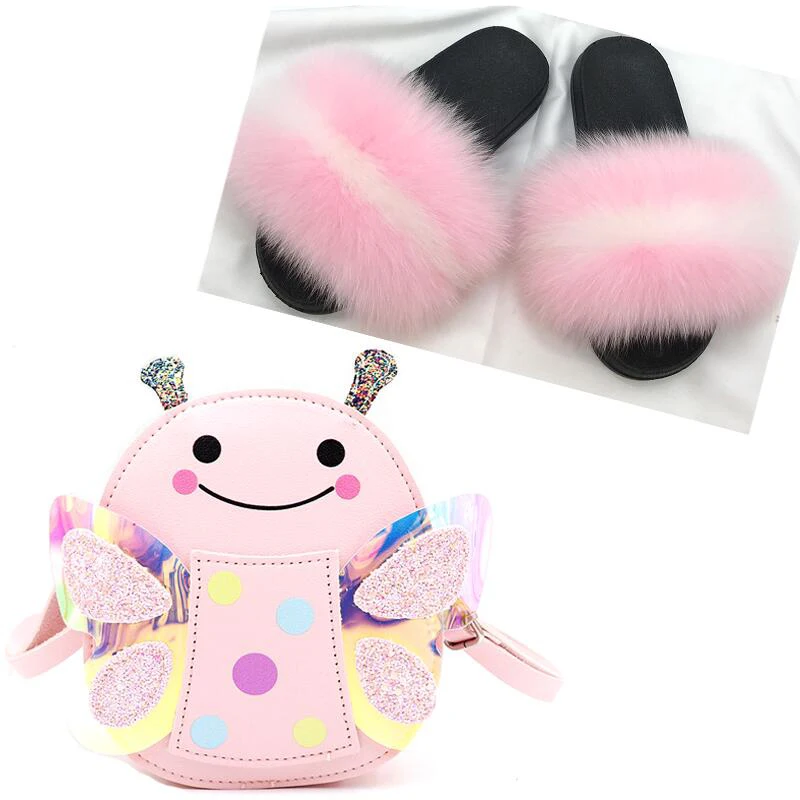 Girl Cute Bag Cartoon Baby Butterfly Bag Kids Fox Fur Slides Plush Fur Slippers Fluffy Raccoon Fur Slides Children Shoes Bag Set 
Girl Cute Bag Cartoon Baby Butterfly Bag Kids Fox Fur Slides Plush Fur Slippers Fluffy Raccoon Fur Slides Children Shoes Bag Set