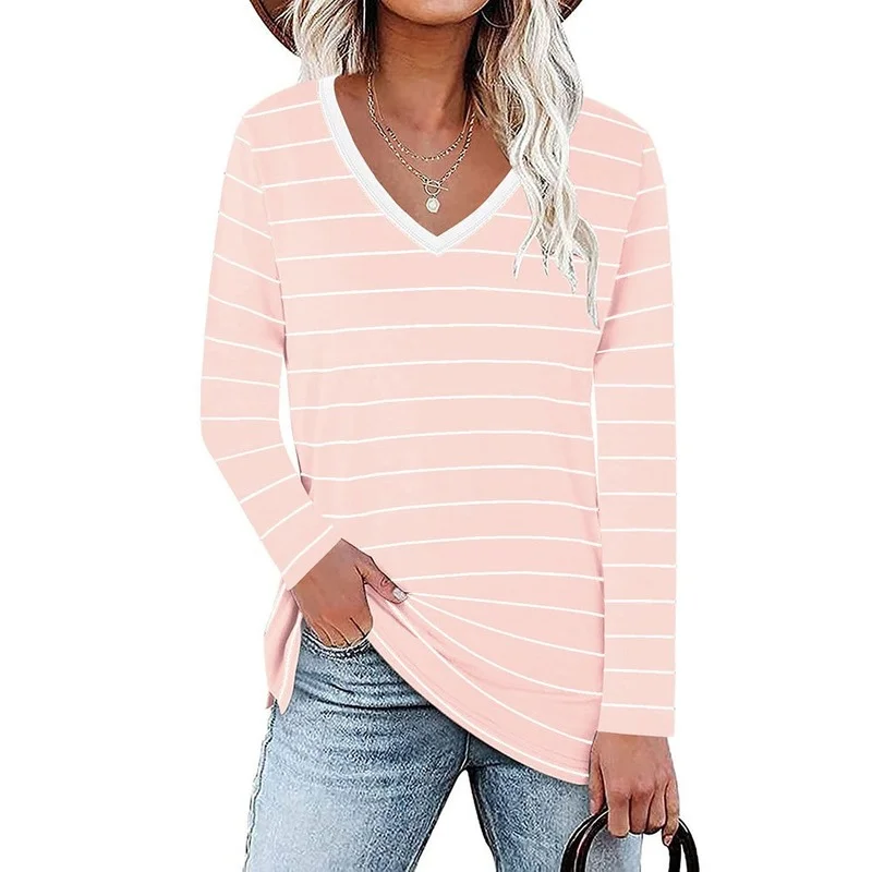 Autumn Women Stripe Contrast Side Split Long Sleeve T-shirts Fashion Casual Female Clothes Ladies Regular Daily V-Neck Tees Tops
Autumn Women Stripe Contrast Side Split Long Sleeve T-shirts Fashion Casual Female Clothes Ladies Regular Daily V-Neck Tees Tops