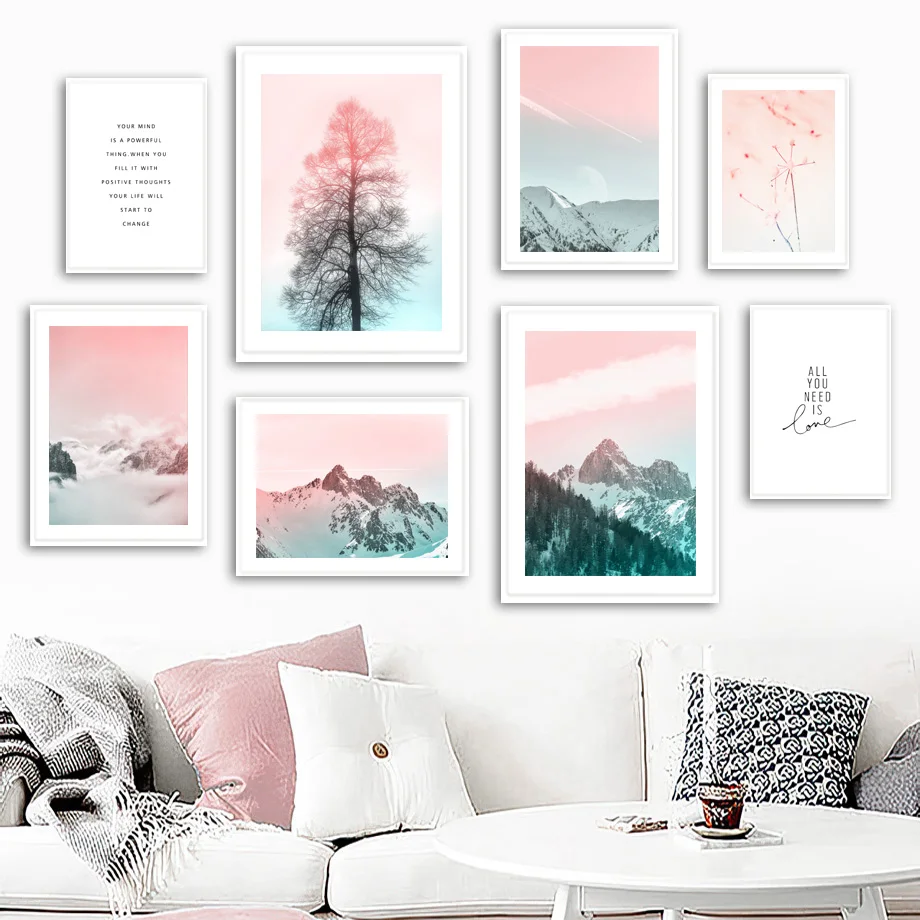 

Mountains Clouds Pine Trees Snow Quote Wall Art Canvas Painting Nordic Posters And Prints Wall Pictures For Living Room Decor