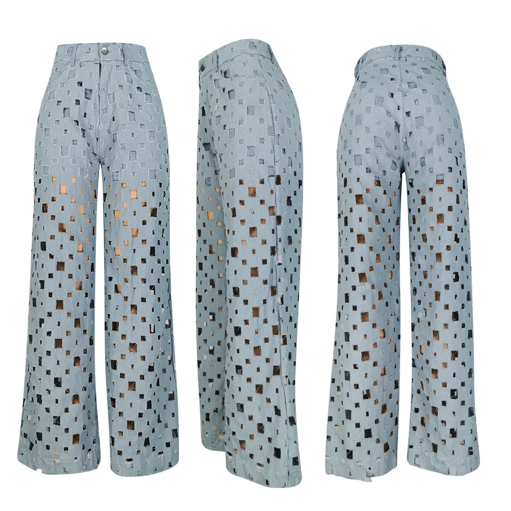 Hollow Out Hole Denim Pants Vintage Women High Waist Ripped Jeans New Summer Wide Leg Pants High Street Female Straight Pants
Hollow Out Hole Denim Pants Vintage Women High Waist Ripped Jeans New Summer Wide Leg Pants High Street Female Straight Pants