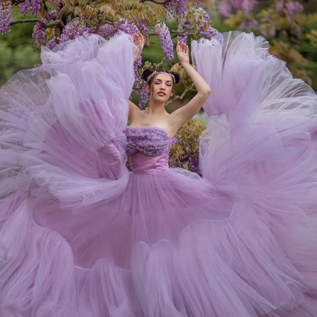 Purple Strapless Tulle Ball Gown Dress Lush Lace-up Evening Dresses Layered Puffy Wedding Dress For Bridal Elegant Women's Gown
Purple Strapless Tulle Ball Gown Dress Lush Lace-up Evening Dresses Layered Puffy Wedding Dress For Bridal Elegant Women's Gown