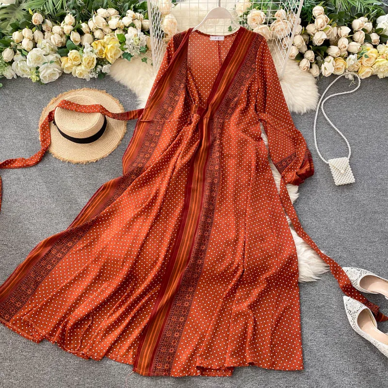 Vintage Print Chiffon Long Dress Women Elegant V-Neck Sashes A-Line Lantern Long Sleeve Casual Dresses Autumn New Vestidos 2021
Vintage Print Chiffon Long Dress Women Elegant V-Neck Sashes A-Line Lantern Long Sleeve Casual Dresses Autumn New Vestidos 2021
