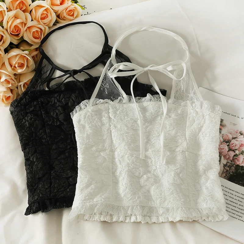 Женские кружевные укороченные топы с оборками, милые шикарные футболки для девочек, черный и белый топ на бретельках для женщин, 2022
Женские кружевные укороченные топы с оборками, милые шикарные футболки для девочек, черный и белый топ на бретельках для женщин, 2022