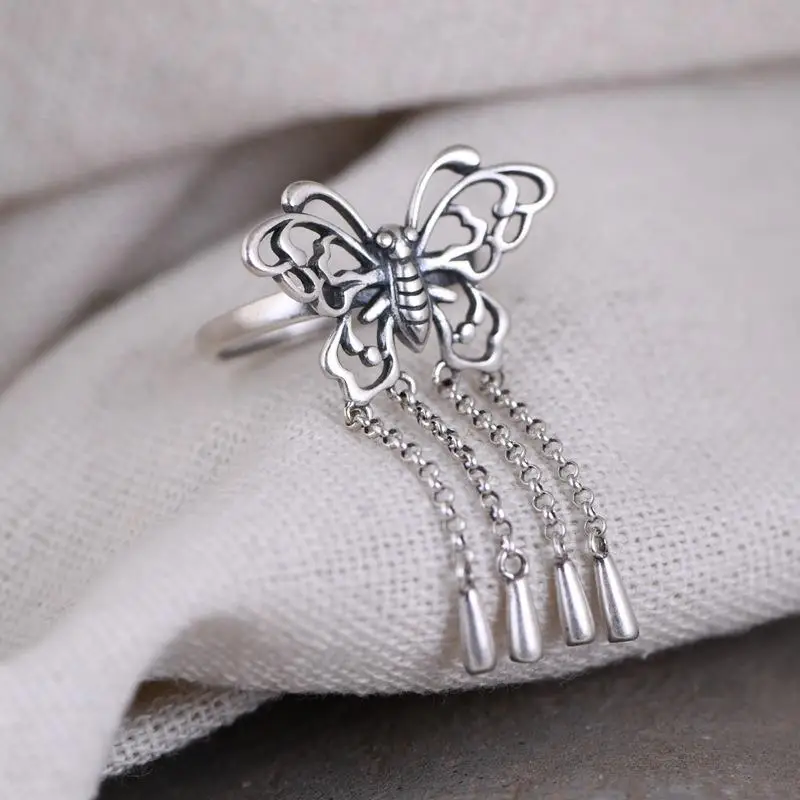 Sterling Silver Ring Butterfly Ring S925 Silver Vintage Silver Jewelry Opening Tassle Fashion Personalized Index Finger Ring Jew
Sterling Silver Ring Butterfly Ring S925 Silver Vintage Silver Jewelry Opening Tassle Fashion Personalized Index Finger Ring Jew