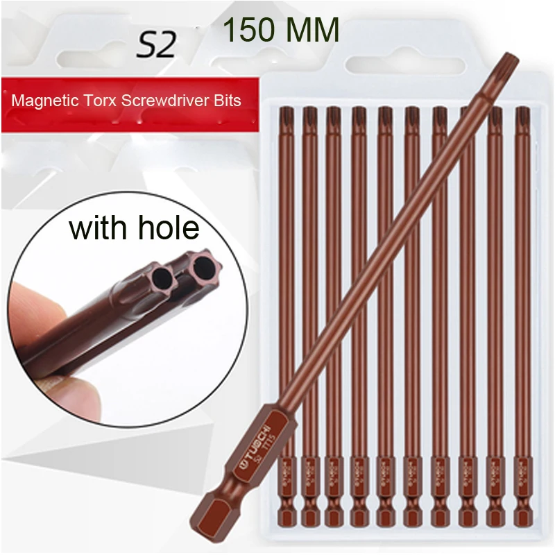 1PCS 150mm Long Torx Screwdriver Bits Set S2 Steel Electric Screwdriver head Magnetic With Hole T10,T15,T20,T25,T27, T30,T40 
1PCS 150mm Long Torx Screwdriver Bits Set S2 Steel Electric Screwdriver head Magnetic With Hole T10,T15,T20,T25,T27, T30,T40