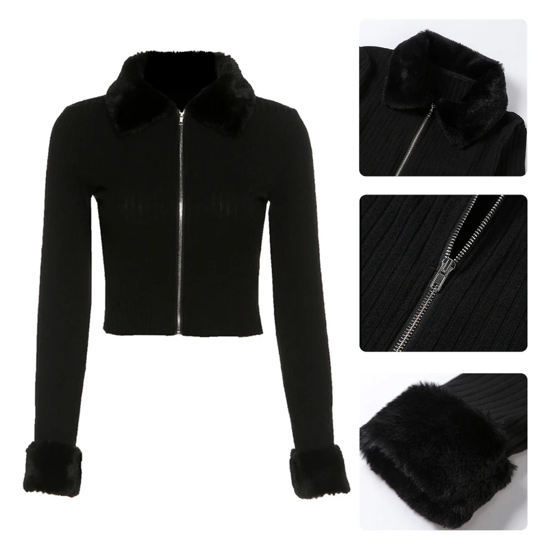 Women Plush Patchwork Long Sleeve Jacket Zip Up Lapel Collar Sweater Coat Solid Color Slim Fit Ribbed Knitwear Crop Top
Women Plush Patchwork Long Sleeve Jacket Zip Up Lapel Collar Sweater Coat Solid Color Slim Fit Ribbed Knitwear Crop Top