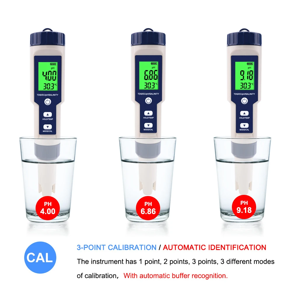 Professional Digital Water Tester 5 In 1 PH/TDS/EC/Salinity/Temperature Tester Pen High Quality Waterproof Multi-Function Meter
Professional Digital Water Tester 5 In 1 PH/TDS/EC/Salinity/Temperature Tester Pen High Quality Waterproof Multi-Function Meter