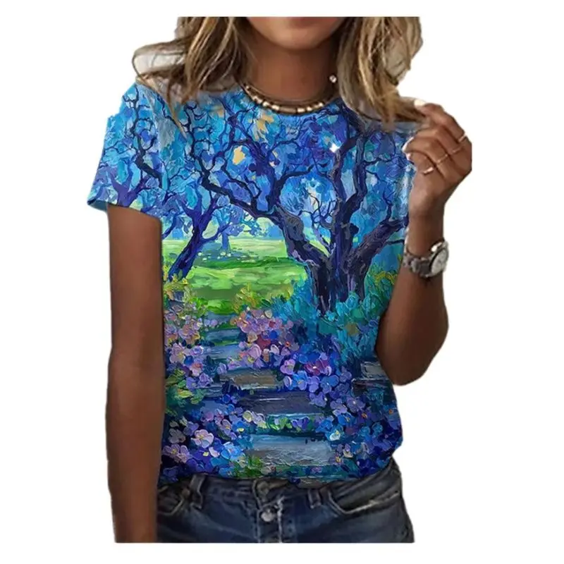 Harajuku-3D floral print or collar short sleeve Top for women casual fashion clothes oil painting
Harajuku-3D floral print or collar short sleeve Top for women casual fashion clothes oil painting