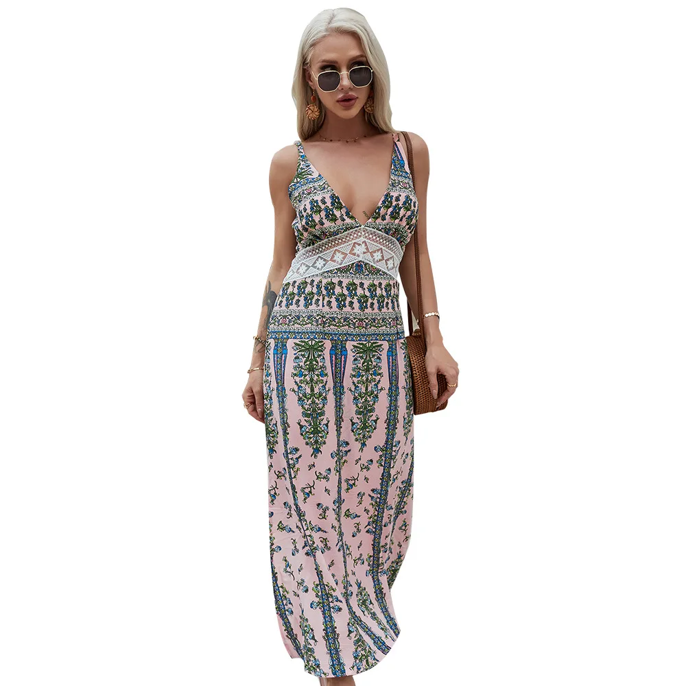 Bohemian Vacation Casual Style Dress 2021 New Waist Dress Women Fashion Sexy Deep V Neck Sleeveless Split Long Dress Femme Robes
Bohemian Vacation Casual Style Dress 2021 New Waist Dress Women Fashion Sexy Deep V Neck Sleeveless Split Long Dress Femme Robes