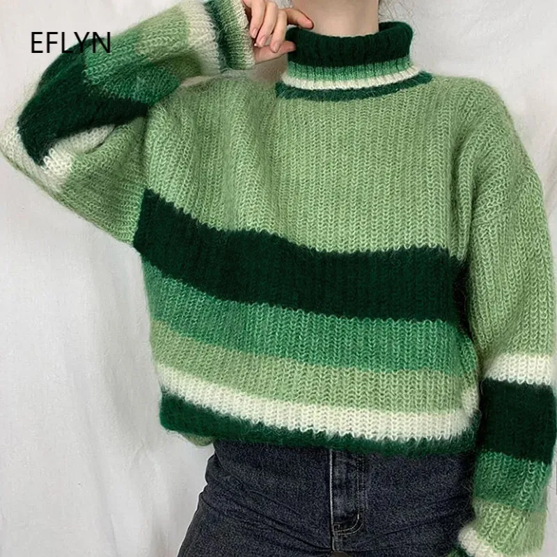 Women Turtleneck Striped Sweater Retro Green Loose Lazy Autumn Knit Jumpers Sweet Japanese Vintage Long Sleeve Winter Tops
Women Turtleneck Striped Sweater Retro Green Loose Lazy Autumn Knit Jumpers Sweet Japanese Vintage Long Sleeve Winter Tops