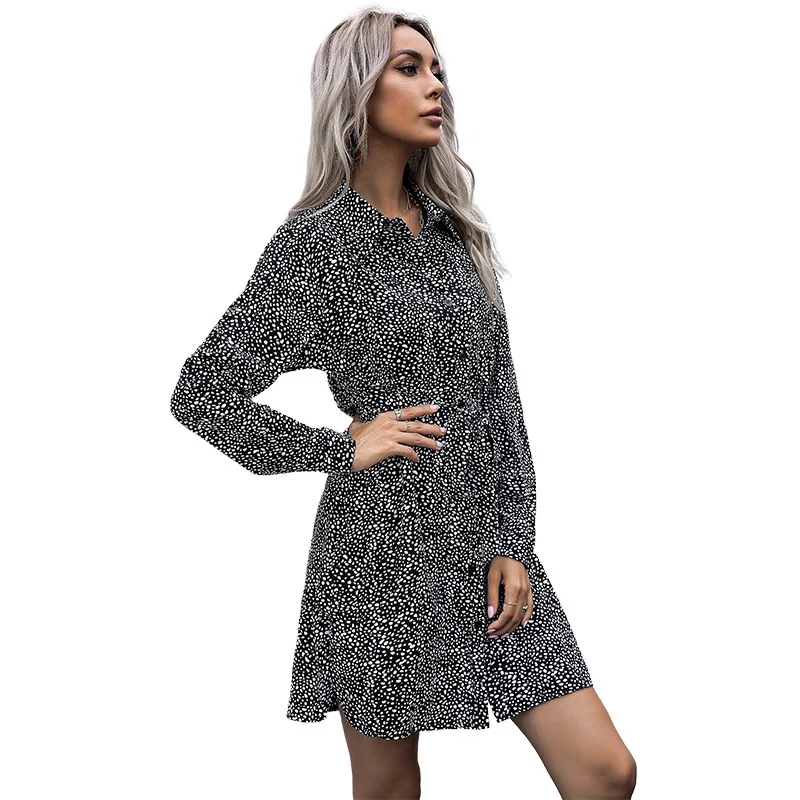 Spring new European and American French long sleeve leopard print tie collar shirt dress woman
Spring new European and American French long sleeve leopard print tie collar shirt dress woman