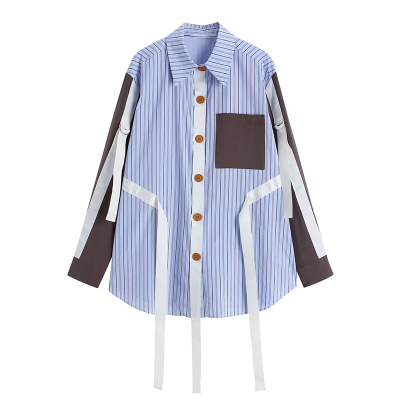 LANMREM 2021 autumn new fashion preppy style blue vertical stripe single-breasted women's contrast color loose shirt 2A564
LANMREM 2021 autumn new fashion preppy style blue vertical stripe single-breasted women's contrast color loose shirt 2A564