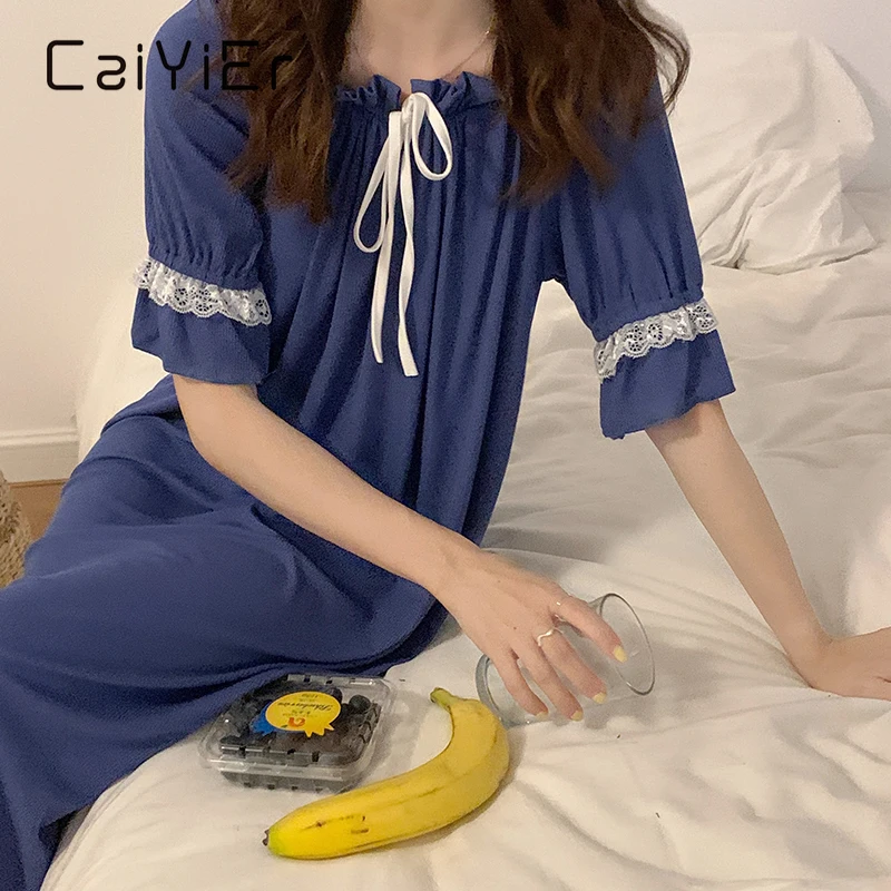 CAIYIER Cotton Solid Color Summer Women Nightgowns Korean Soft Lace Sleepshirts Sweet Kawaii Casual Short Sleeve Long Nightdress
CAIYIER Cotton Solid Color Summer Women Nightgowns Korean Soft Lace Sleepshirts Sweet Kawaii Casual Short Sleeve Long Nightdress