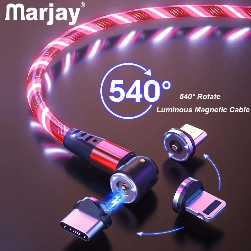 Marjay 540 Rotate Magnetic Cable 3 In 1 Magnetic Charger Flow Luminous LED Lighting USB Cable Type C Micro USB Wire For Charging
Marjay 540 Rotate Magnetic Cable 3 In 1 Magnetic Charger Flow Luminous LED Lighting USB Cable Type C Micro USB Wire For Charging