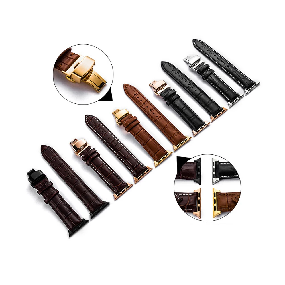 CRESTED Leather strap For Apple watch band 4 44mm 40mm Butterfly buckle bands Iwatch series 3 2 1 42mm 38mm bracelet wrist belt | Наручные