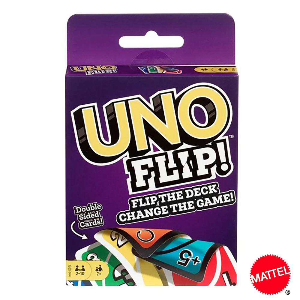 

Mattel UNO FLIP! Веселые игральные карты для всей семьи, развлечение настольная игра, детские игрушки, Подарочная коробка, карточная игра uno