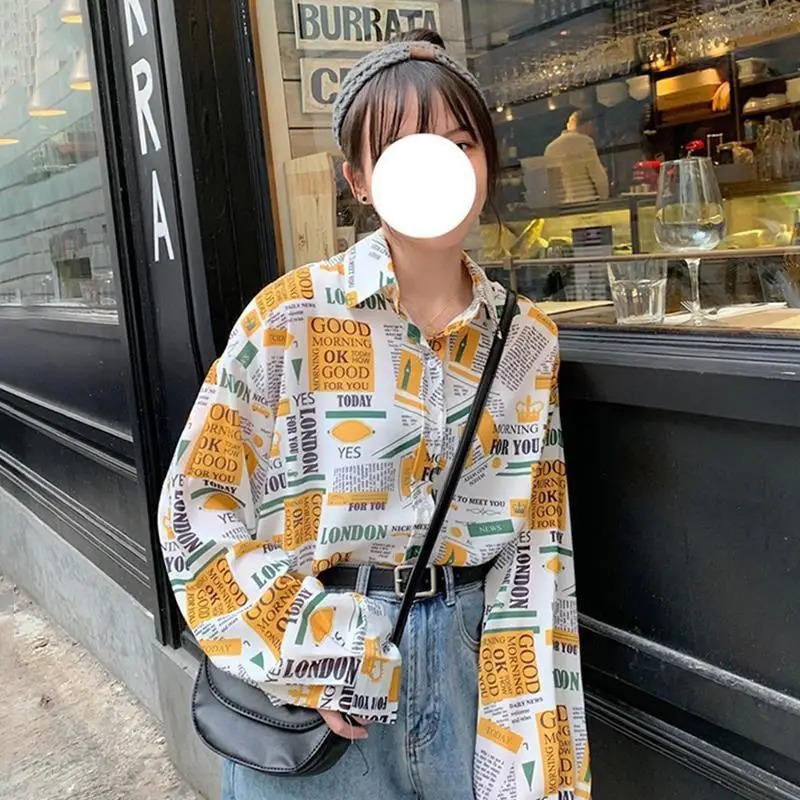 Long Sleeve Shirts Women Spring Graphic Print Ulzzang Cat Turn-down Collar Chic Students Designed Buttons Chiffon Female Hipster
Long Sleeve Shirts Women Spring Graphic Print Ulzzang Cat Turn-down Collar Chic Students Designed Buttons Chiffon Female Hipster