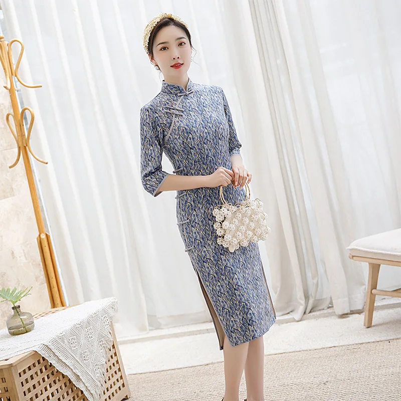Autumn 2020 New Blue Print Dresses Ladies Improved Cheongsam Elegant Chinese Style Long Dress For Women
Autumn 2020 New Blue Print Dresses Ladies Improved Cheongsam Elegant Chinese Style Long Dress For Women