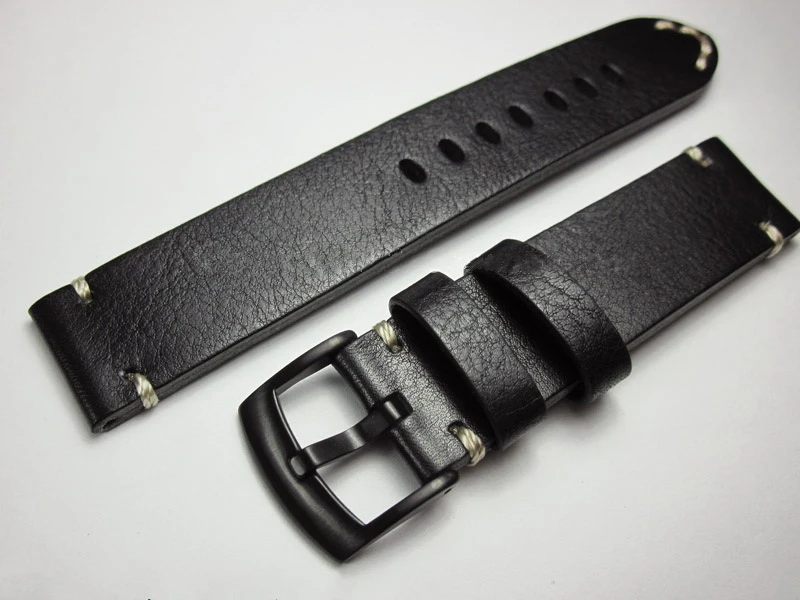 

Genuine Leather High-end Thick section Watchbands 18 19 20 21 22mm Man Black Watch Belt Handmade cozy Universal Watch Strap Band