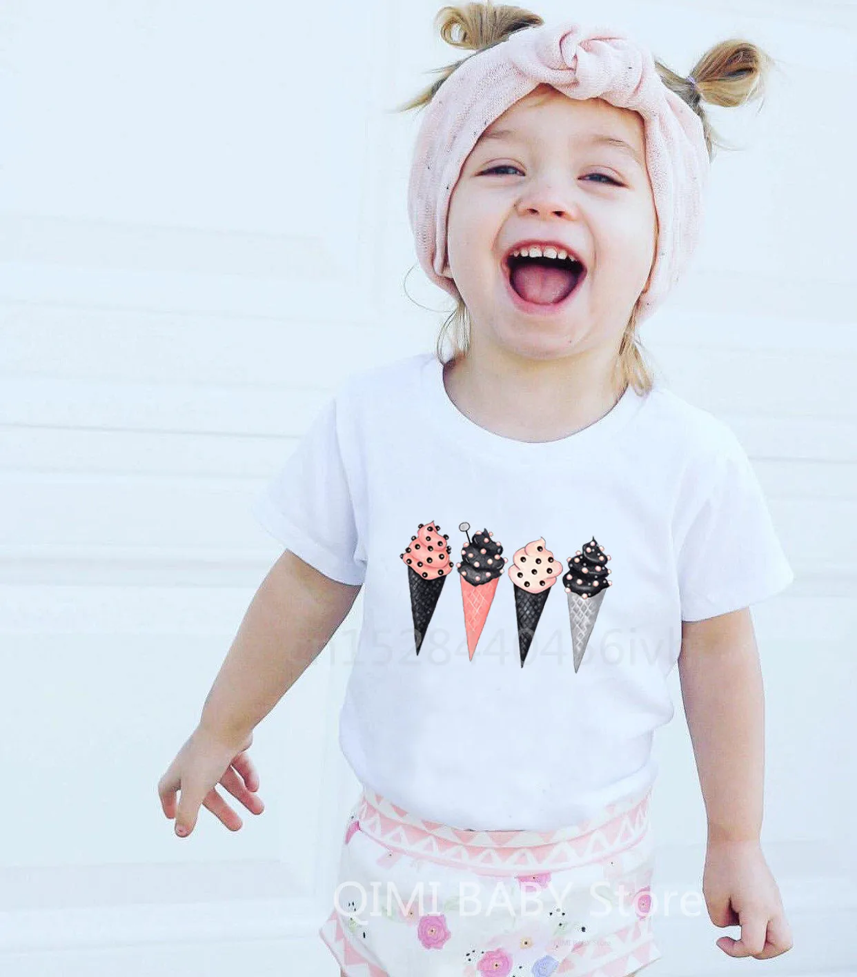Новинка 2020 Детская футболка Милая с принтом мороженого для маленьких девочек