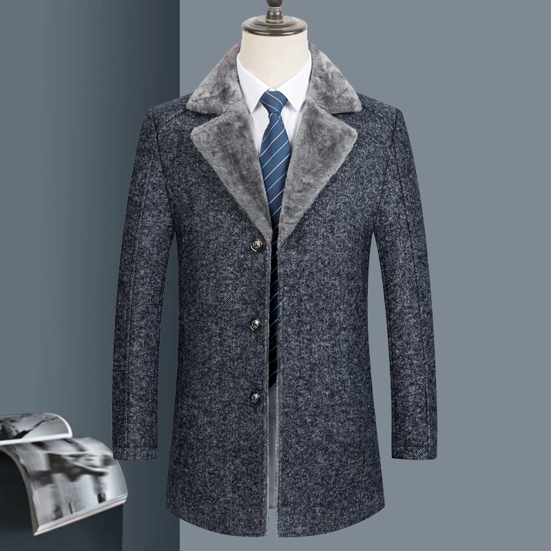 

Высококачественные мужские шерстяные куртки, плотное теплое зимнее однобортное повседневное пальто, Мужское пальто, верхняя одежда для му...