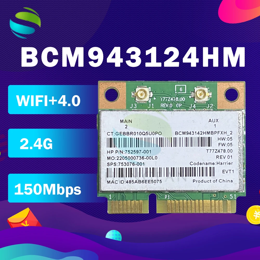 BCM943142HM 802.11bgn 1x1 Wi-Fi+Bluetooth 4.0 HMC WLAN adapter 753076-001 for HP 430 440 445 450 G2 M6 Broadcom BCM43142
BCM943142HM 802.11bgn 1x1 Wi-Fi+Bluetooth 4.0 HMC WLAN adapter 753076-001 for HP 430 440 445 450 G2 M6 Broadcom BCM43142