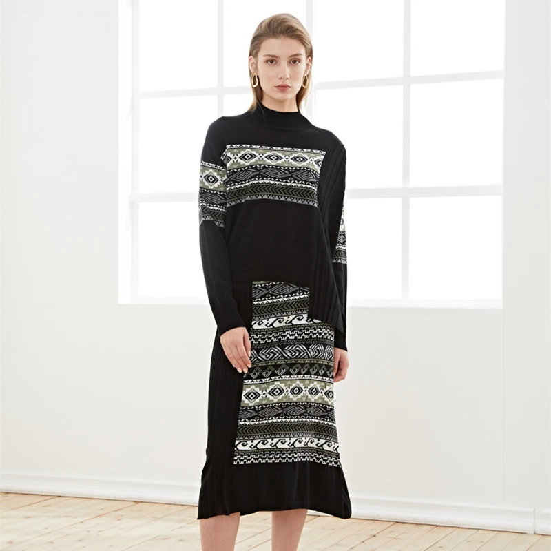 National Jacquard Design Two Piece Suit Half High Collar Irregular Hem Wool Sweater Waist Loose A-Line Skirt Autumn Women's
National Jacquard Design Two Piece Suit Half High Collar Irregular Hem Wool Sweater Waist Loose A-Line Skirt Autumn Women's