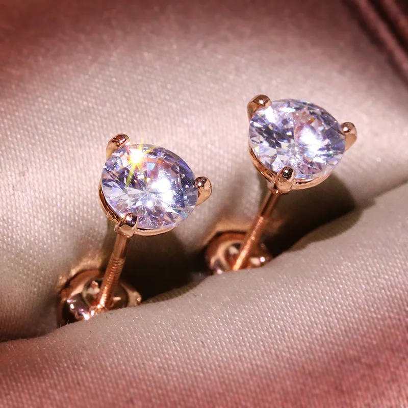 

Exquisite S925 Silver Non-allergic Stud Earrings Women Full Set Diamonds Square Two Light Beads Geometric Earrings Jewelry Women