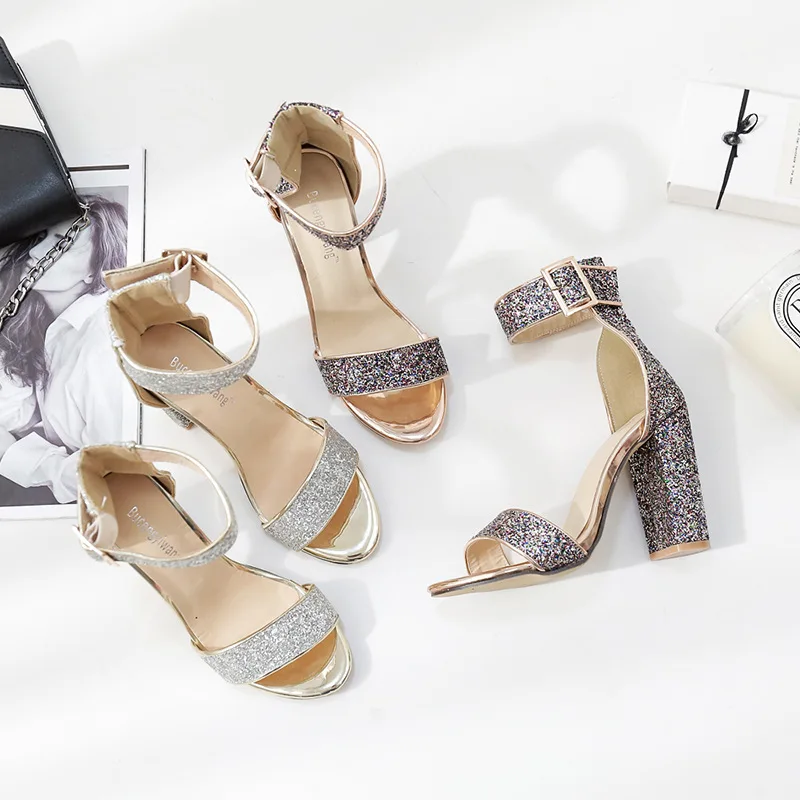 New thick heel Sequin ankle buckle open toe high thick heel women's sandals are in size
New thick heel Sequin ankle buckle open toe high thick heel women's sandals are in size