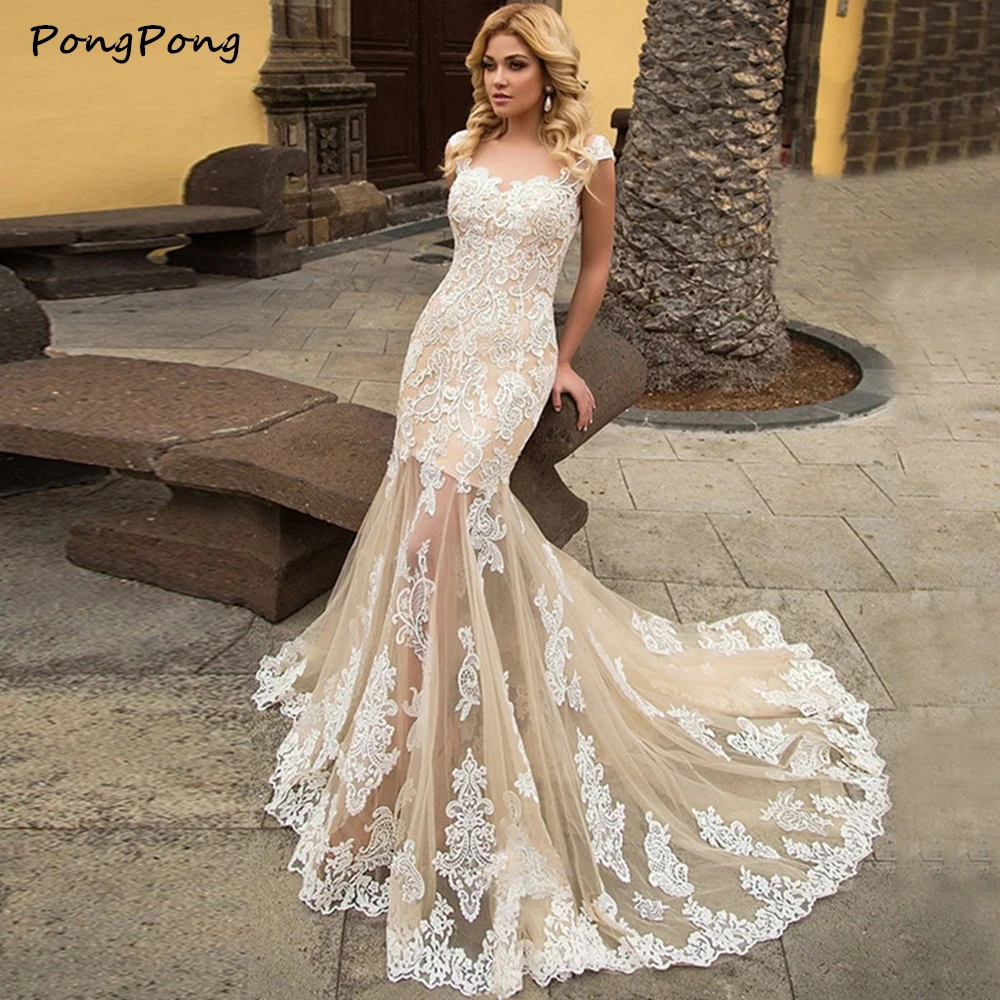 Модное кружевное свадебное платье цвета шампанского, Элегантное свадебное платье-футляр для невесты, иллюзионное Тюлевое платье на пугови... 
Модное кружевное свадебное платье цвета шампанского, Элегантное свадебное платье-футляр для невесты, иллюзионное Тюлевое платье на пугови...