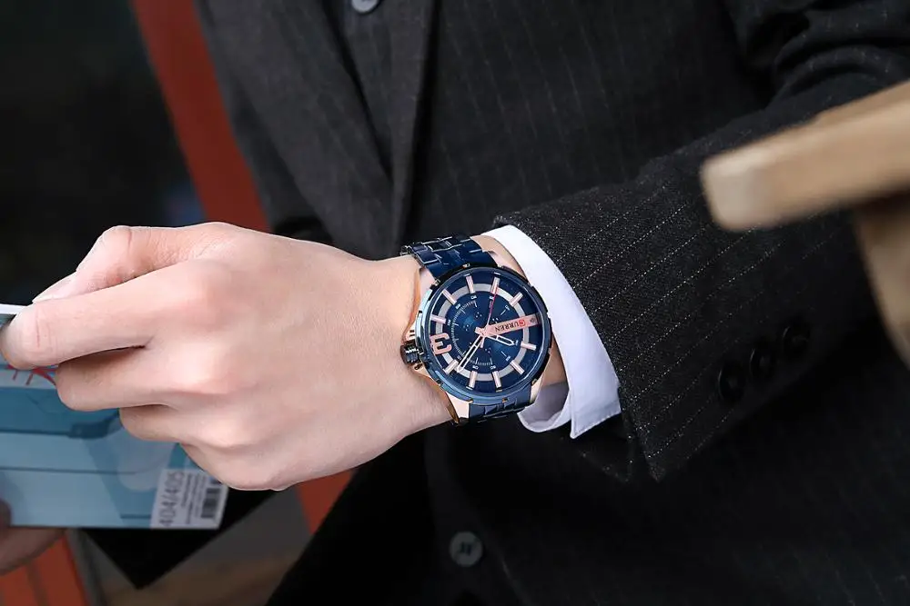 

CURREN Mens Watches Blue Dial Quartz Watch Waterproof Wristwatch Stainless Steel Business Men Clock Relojes Para Hombre