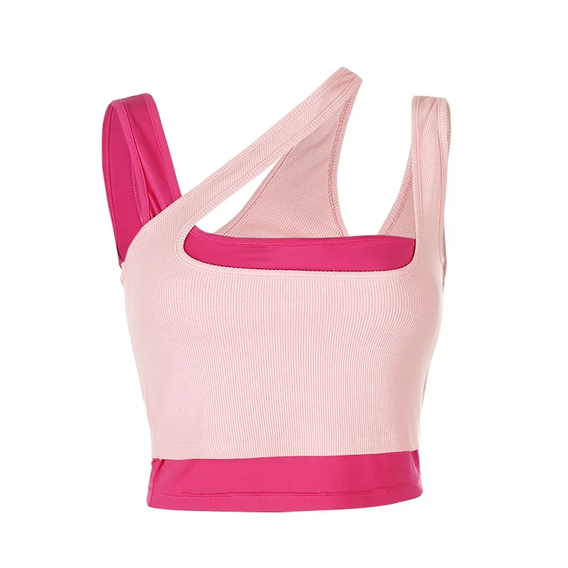 Irregular Hit Color Slanting Shoulder Fake Two-piece Vest Women's Summer Short Slim Slimming Bottoming Top
Irregular Hit Color Slanting Shoulder Fake Two-piece Vest Women's Summer Short Slim Slimming Bottoming Top
